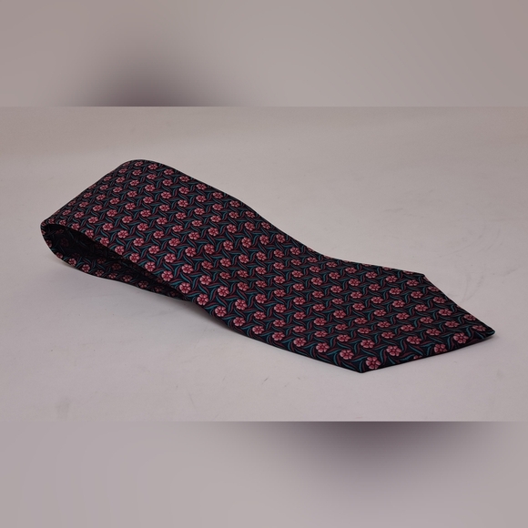 Hermes Paris Men's Tie Neck Tie Vintage Rose Floral 100% Silk Authentic 56" - Picture 7 of 16